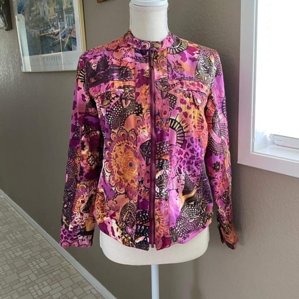Lifestyle brand abstract print denim jacket, Sz. S